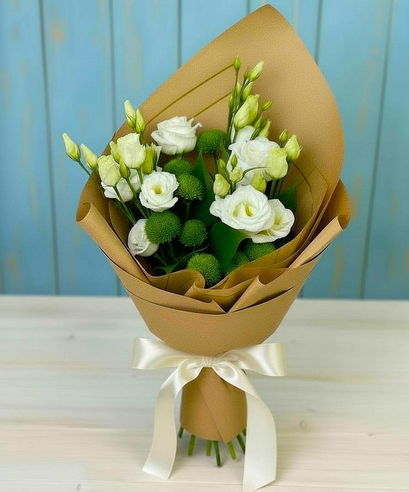 Букет цветов из: Хризантемы и Лизиантусы в Западной Двине