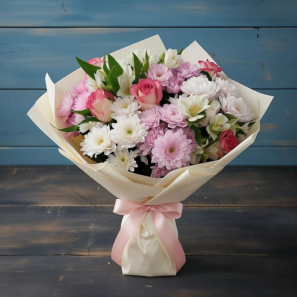 Букет цветов из: Хризантемы, Альстромерии и Розы в Западной Двине